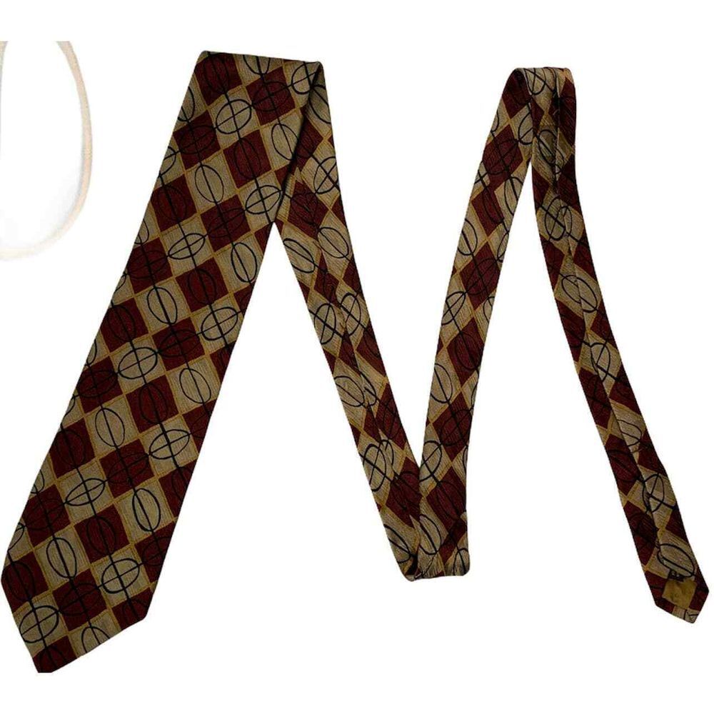Robert Talbott Silk Tie‎ Burgundy Tan Black Geometric Mens 60L X 3.75W - Picture 2 of 4